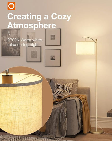 addlon Floor Lamp for Living Room with 3 Color Temperatures, Standing lamp with Linen lampshade for Bedroom, Office, Lamps with 9W LED Bulb Included - Brass Gold with Beige Shade - LeafyLoom
