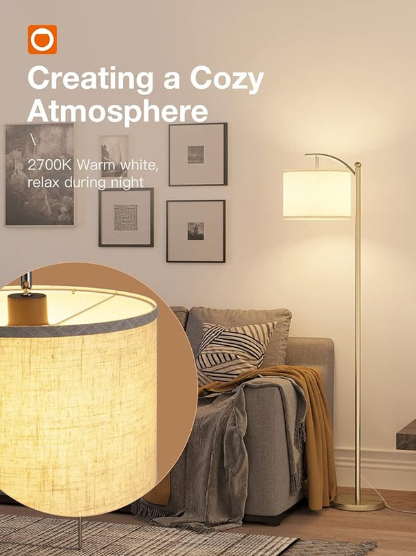 addlon Floor Lamp for Living Room with 3 Color Temperatures, Standing lamp with Linen lampshade for Bedroom, Office, Lamps with 9W LED Bulb Included - Brass Gold with Beige Shade - LeafyLoom