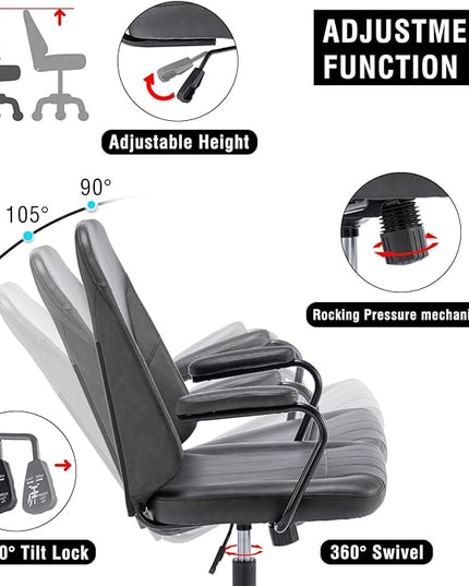 Executive Office Chair, Home Office Desk Chair, Mid Back PU Leather Desk Chair, 360° Swivel Computer Chair, Height Adjustable Tilt Vanity Task Chair for Office, Reading Meeting Room - LeafyLoom