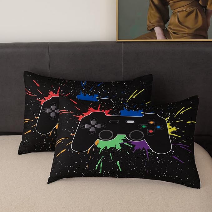 Game Console Comforter Set for Boys 3D Gaming Lightweight Microfiber Bedding Sets Black Gamer Printed Quilt Set Teens Room Decor - LeafyLoom