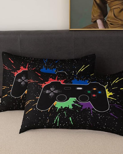 Game Console Comforter Set for Boys 3D Gaming Lightweight Microfiber Bedding Sets Black Gamer Printed Quilt Set Teens Room Decor - LeafyLoom