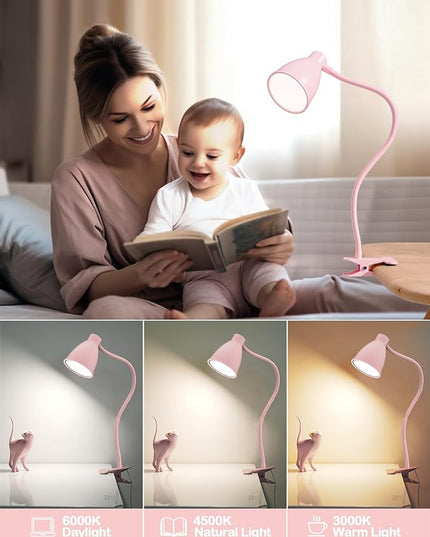 BOHON Cute Desk Lamp with Clamp 10W 38 LED Clip on Light, 3 Color 10 Brightness Auto Off Timer Flexible Gooseneck Pink Lamp Kawaii Accessories Desk Lights for Office Home Bed Bedside Reading, Pink - LeafyLoom