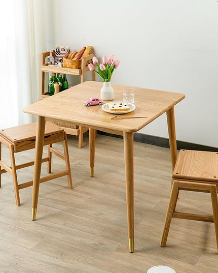 Dining Table, Solid Wood Square Dining Table for Small Space with Copper Decor, Mid Century Kitchen Tables for Island, Modern Oak Wooden Tables, 31.5”D x 31.5" W x 29.5" H (Natural Table Only) - LeafyLoom