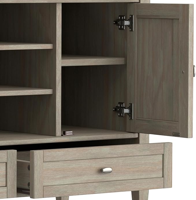 SIMPLIHOME Warm Shaker SOLID WOOD Universal TV Media Stand, 47 inch Wide, Transitional, Living Room Entertainment Center, Storage Cabinet, for Flat Screen TVs up to 55 inches in Distressed Grey - LeafyLoom