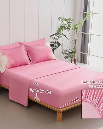 Dinjoy Girls Comforter Set Queen Size Colorful Rainbow Ombre Pink Bedding Set Gradient Soft Lightweight 7 Pieces Bed in A Bag for Kids Teen Women(1 Comforter, 1 Flat Sheet, 1 Fitted Sheet) - LeafyLoom