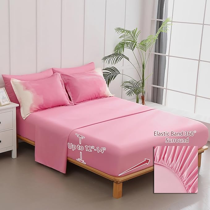 Dinjoy Girls Comforter Set Queen Size Colorful Rainbow Ombre Pink Bedding Set Gradient Soft Lightweight 7 Pieces Bed in A Bag for Kids Teen Women(1 Comforter, 1 Flat Sheet, 1 Fitted Sheet) - LeafyLoom
