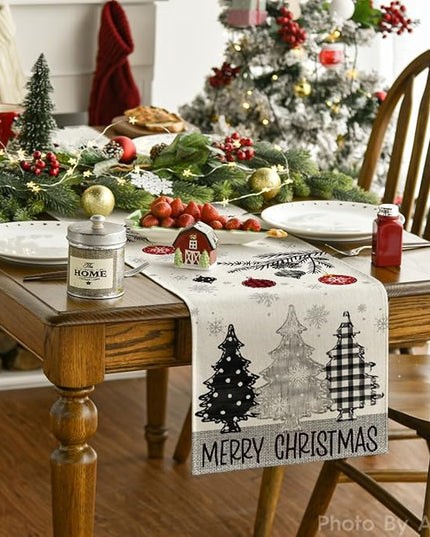 Artoid Mode Grey Pine Trees Snowflake Merry Christmas Table Runner, Winter Xmas Holiday Kitchen Dining Table Decoration for Home Party Decor 13x72 Inch ArtoidMode