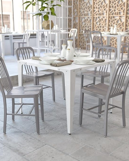 Flash Furniture Gael Indoor/Outdoor Modern Metal Dining Chairs, Commercial-Grade Galvanized Steel Restaurant Chairs, Set of 2, Silver - LeafyLoom