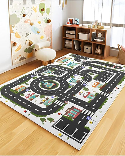 Analog ABC Kids Rug Playroom Car Rug Play Mat City Life Road Rug for Cars Fun City Map for Carpet for Bedroom Boys (47 * 70 inches, Clean City) - LeafyLoom