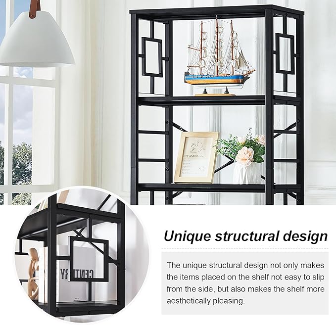 HOMISSUE Tall Bookshelf, Industrial 6-Tier Bookshelf with Unique Design, Open Bookshelves and Bookcases,Black - LeafyLoom