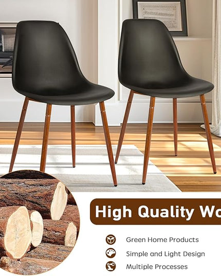 CangLong Modern Popular Dining Chairs Set 2 with Plastic seat and Metal Legs for Dining&Lving Room,Black - LeafyLoom