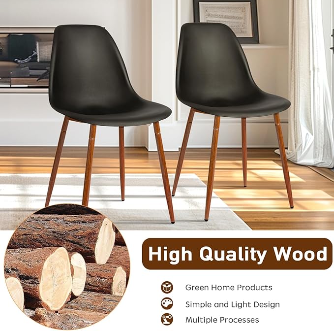 CangLong Modern Popular Dining Chairs Set 2 with Plastic seat and Metal Legs for Dining&Lving Room,Black - LeafyLoom
