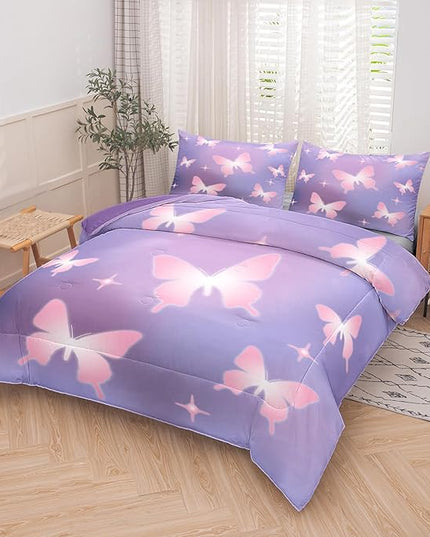 Tailor Shop Butterfly Comforter Sets Full Size,Purple Pink Butterfly Bedding Sets for Girls Kids Teens with 2 Pillowcase… - LeafyLoom