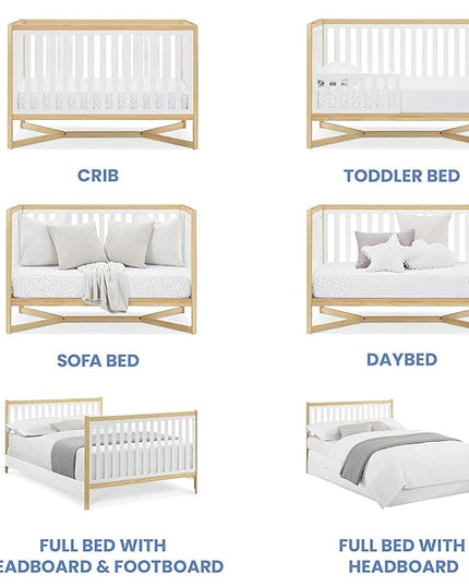 Delta Children Tribeca 4-in-1 Baby Convertible Crib + Simmons Kids Quiet Nights Crib and Toddler Mattress Made from Recycled Water Bottles/GREENGUARD Gold Certified [Bundle], Bianca White/Natural - LeafyLoom