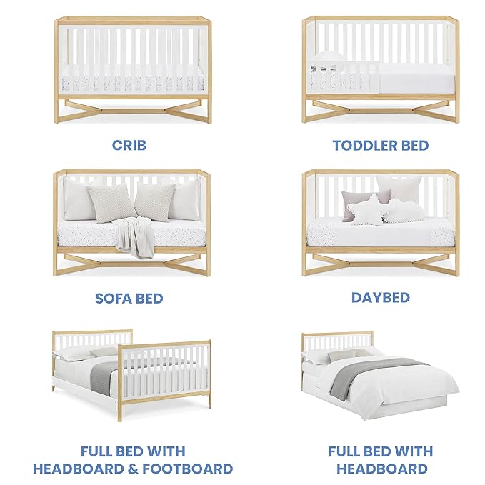 Delta Children Tribeca 4-in-1 Baby Convertible Crib + Simmons Kids Quiet Nights Crib and Toddler Mattress Made from Recycled Water Bottles/GREENGUARD Gold Certified [Bundle], Bianca White/Natural - LeafyLoom
