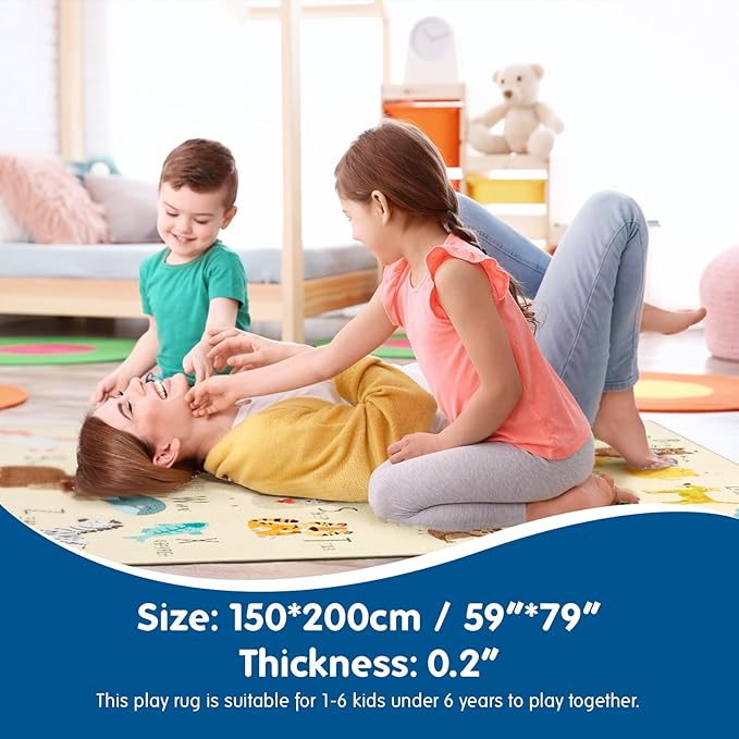 Booooom Jackson ABC Kids Classroom Rugs - 5'x6'6" Educational Numbers and Animal Carpet for Preschool, Classroom, and Kid's Room Safety and Learning - Alphabet Rug for Boys and Girls - LeafyLoom
