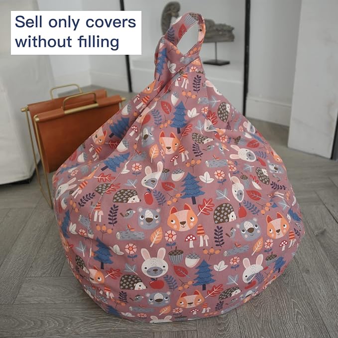 YuppieLife Stuffed Animal Storage Bean Bag Chairs Canvas Cover for Kids(No Filling)/Machine Washable and Durable Toddler Bean Bag Sofa Cover for Room Decor (Forest, 27'') - LeafyLoom
