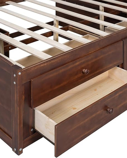 Merax Wooden Captain Bed Frame with Storage,Full Size Platform Bed with Built-in Storage Shelves,4 Drawers and 2 Cabinets,Full Size Daybed for Living Room - LeafyLoom