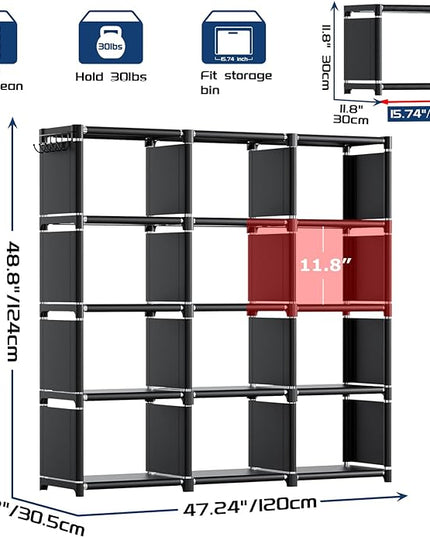 Mavivegue Book Shelf, 12 Cube Storage Organizer, DIY Bookcase, Metal Bookshelf,Tall Book case for Bedroom, Living Room,Office,Closet , Black Cubicle Rack - LeafyLoom