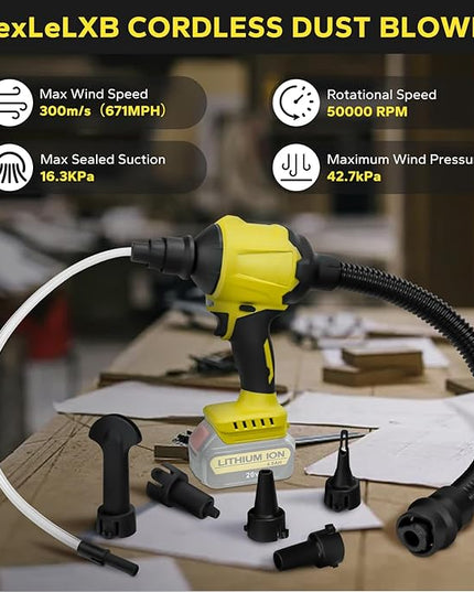 Cordless Dust Blower for Dewalt 20V Max Battery, 2-in-1 Blower & Vacuum, Handheld Blower HighSpeed Motor Air Compressed Duster w/ 671 MPH & 7 Nozzles for Sawmill Room, Home Cleaning（No Battery ） - LeafyLoom
