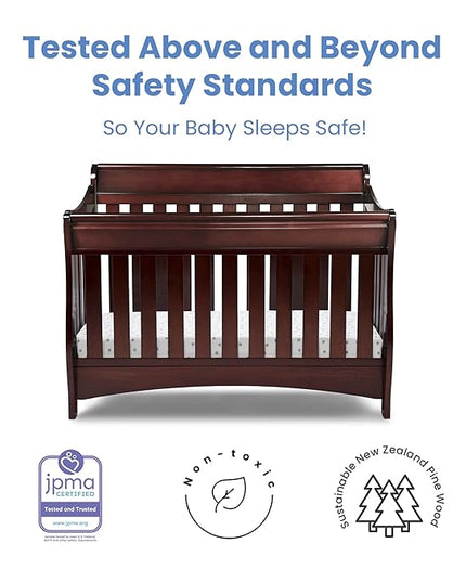 Delta Children Bentley S Series 4-in-1 Crib, Black Cherry Espresso + Serta Perfect Slumber Dual Sided Recycled Fiber Core Crib and Toddler Mattress (Bundle) - LeafyLoom