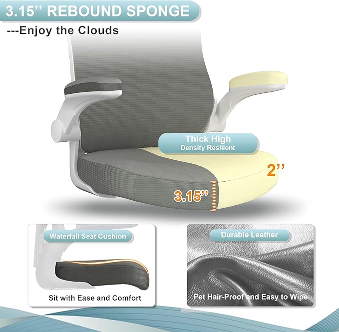 Office Chair, High Back Desk Chair Adjustable Height and Ergonomic Design Home Office Computer Chair Executive Lumbar Support Padded Flip-up Armrest Swivel Task Chair - LeafyLoom