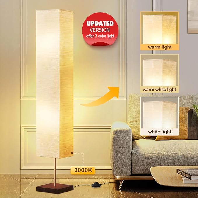 Floor Lamp for Living Room, Led Floor Lamp Column Floor Lamp Standing Lamp Corner Floor Lamp Modern Floor Lamp for Bedroom, Office& Living Room-Beige(Bulbs Included) - LeafyLoom