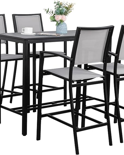 Shintenchi Patio Dining Sets, All Weather Textile Fabric Outdoor High Stool Bistro Set with 4 Bar Chairs and High Glass Table for Home, Backyard, Garden, Lawn, Porch, 5 Pieces - LeafyLoom