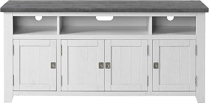 Martin Svensson Home Foundry 65" TV Stand, White Stain with Grey Top - LeafyLoom