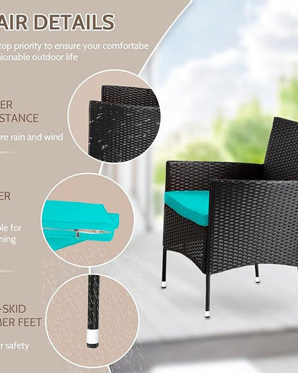 FDW Patio Furniture Set 4 Pieces Outdoor Rattan Chair Wicker Sofa Garden Conversation Bistro Sets for Yard,Pool or Backyard,Blue Cushions - LeafyLoom