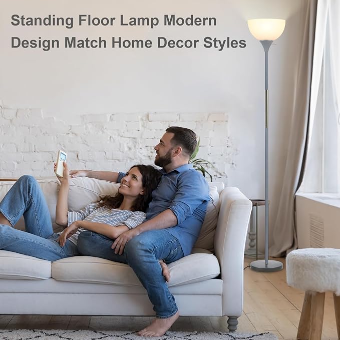 Floor Lamp, LED Standing Lamp 3 Way Dimmable Brightness Floor Lamp Rotary Switch Floor Lamps Modern Industrial Lamp with Shade, Tall Lamps for Living Room Bedroom Office Dining Room (Grey) - LeafyLoom