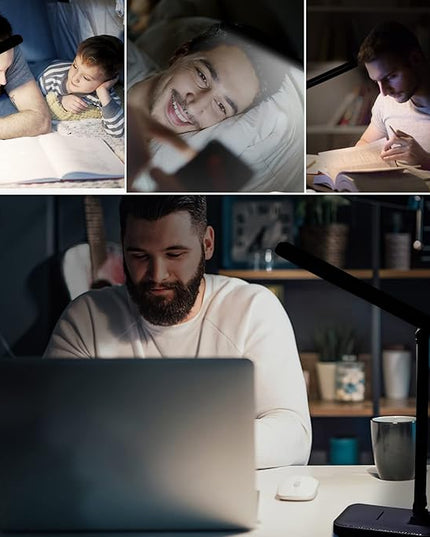 LED Desk Lamp with Touch Control, Reading Lamp No Flicker, 3 Color Modes, Foldable Table Lamp, Eye Caring Reading Light for Office, Home, Dormitory, USB Interface DC5V 1A(Black) - LeafyLoom