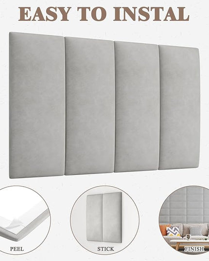 King Headboard, Wall Mounted Peel and Stick Headboard, Upholstered Leather Bed Headboard for King Size Bed, Floating Dorm Bedroom Tall Headboard Soundproof Wall Panels (12 Panels, 10"x24") - LeafyLoom