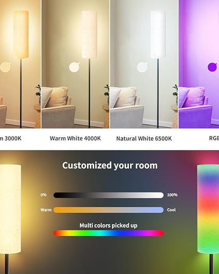 Frideko 2 Pack Smart RGB LED Floor Lamp with App and Remote Control, 16 Million Colors Modern Standing lamp, Stepless Dimmable Corner Floor Light with Timer Setting, Tall Floor Lamps for Living Room - LeafyLoom