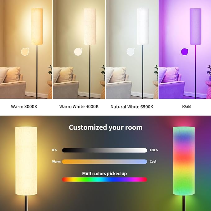 Frideko 2 Pack Smart RGB LED Floor Lamp with App and Remote Control, 16 Million Colors Modern Standing lamp, Stepless Dimmable Corner Floor Light with Timer Setting, Tall Floor Lamps for Living Room - LeafyLoom