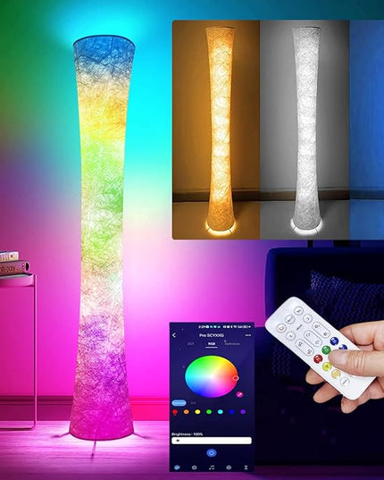 WORLD WIN Smart Led Floor Lamps, RGB Color Changing with APP & Remote Control, 62 Inch DIY Mode Music Sync Standing Modern Corner Lamp Decor for Living Room Bedroom Game, 1 Piece - LeafyLoom
