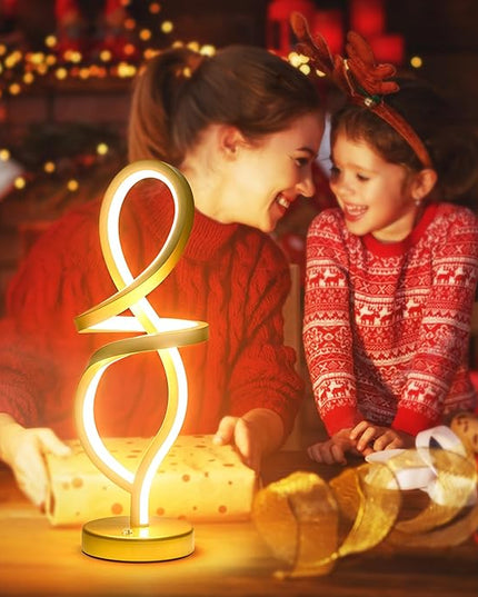 Modern Table Lamp,RGB Table Lamp，LED Spiral Lamp, Gold Bedside Lamp with 7 Colors 10 Light Modes, Touch Dimmable Nightstand Lamp for Bedroom Living Room Home Office, 15W - LeafyLoom