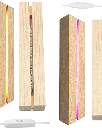 4Pack 6" Wood Rectangle Display Pedestal,Wooden Rectangle LED Lights Display Base for Acrylic and Plexiglass,Wood Night LED Light Lamp Base - LeafyLoom