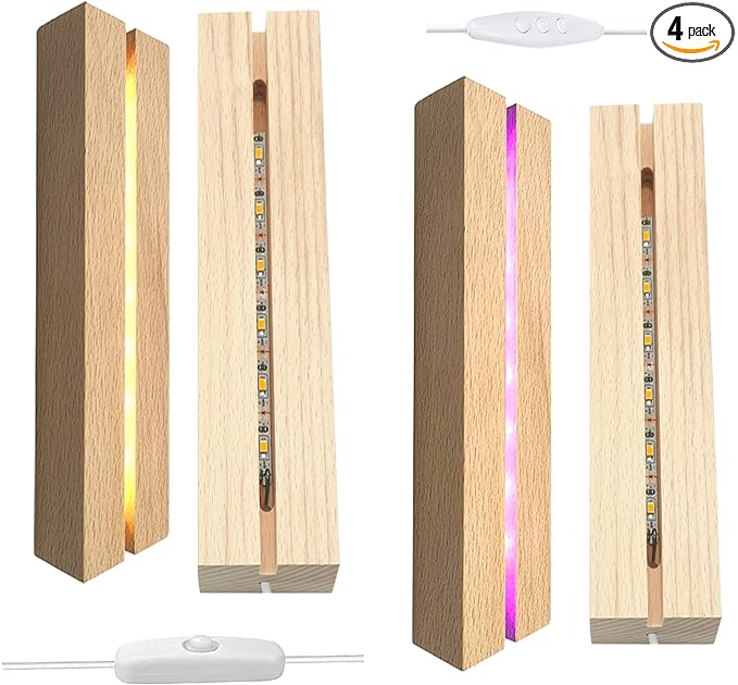 4Pack 6" Wood Rectangle Display Pedestal,Wooden Rectangle LED Lights Display Base for Acrylic and Plexiglass,Wood Night LED Light Lamp Base - LeafyLoom