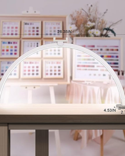 Half Moon Light for Nail Desk, 28 Inch Stepless Touch Adjustment Half Moon Table Lamp with Phone Holder, for Eyelash Extensions, Tattoo, Nail Art Lighting - LeafyLoom