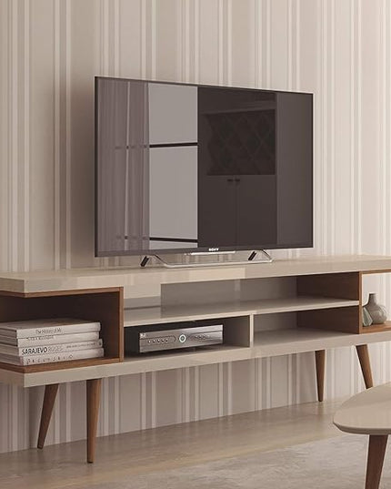 Manhattan Comfort Utopia 70.47" Freestanding Entertainment Center for Living Room, Mid Century Modern TV Stand with Shelves, Storage and Media Holes, Fits 65" Screens, 70.47 Inches, Maple Cream - LeafyLoom