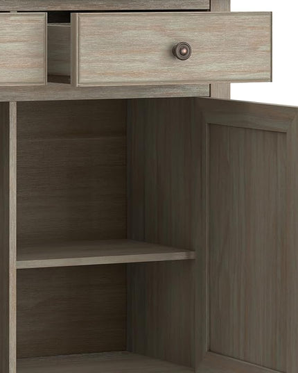 SIMPLIHOME Connaught SOLID WOOD 40 Inch Wide Traditional Entryway Storage Cabinet in Distressed Grey, For the Living Room, Entryway and Family Room - LeafyLoom