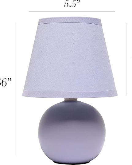 Simple Designs LT2008-PRP Mini Ceramic Globe Table Lamp with Matching Fabric Shade, Purple - LeafyLoom