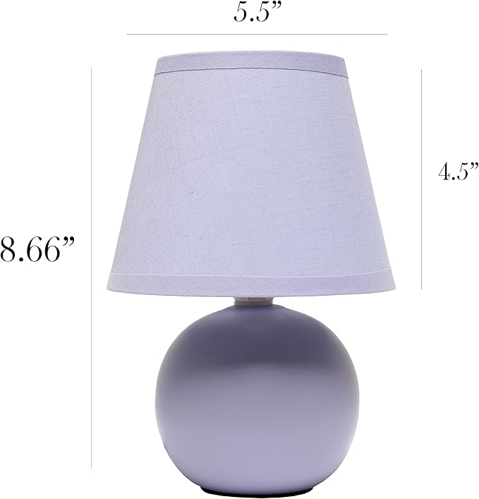 Simple Designs LT2008-PRP Mini Ceramic Globe Table Lamp with Matching Fabric Shade, Purple - LeafyLoom
