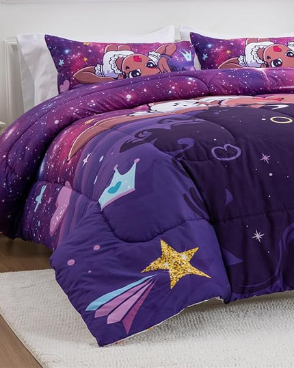 NTBED African American Black Girl Comforter Set Galaxy Afro Girl Microfiber Bedding Sets Full Size - LeafyLoom