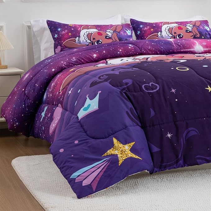 NTBED African American Black Girl Comforter Set Galaxy Afro Girl Microfiber Bedding Sets Full Size - LeafyLoom