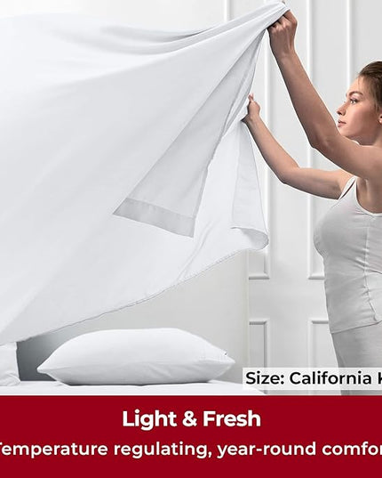 Mellanni California King Sheets Set - 4 PC Iconic Collection Bedding Sheets & Pillowcases - Hotel Luxury, Extra Soft, Cooling Bed Sheets - Deep Pocket up to 16 inch (Cal King, White) - LeafyLoom