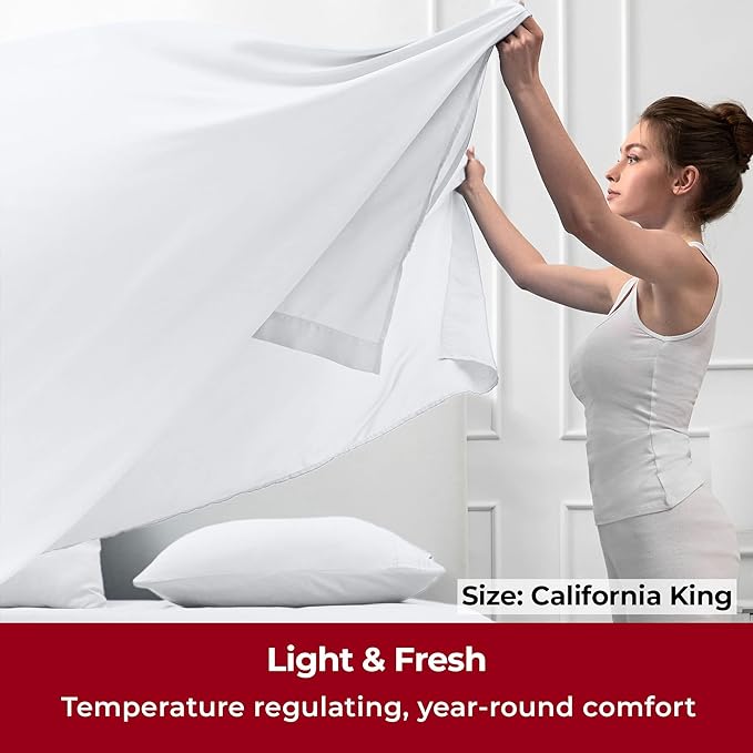 Mellanni California King Sheets Set - 4 PC Iconic Collection Bedding Sheets & Pillowcases - Hotel Luxury, Extra Soft, Cooling Bed Sheets - Deep Pocket up to 16 inch (Cal King, White) - LeafyLoom