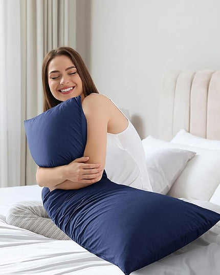 WhatsBedding Memory Foam Body Pillow with Cooling Zippered Cotton Cover, Full Body Pillow for Adults, Long Pillow for Sleeping, Firm Body Pillow Breathable Fluffy Supportive - 20x54 inch, Dark Blue - LeafyLoom