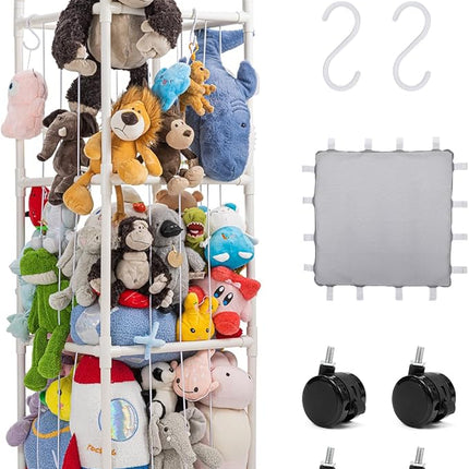 Stuffed Animal Zoo Storage, Extra Large Stuffed Animal Holder with Dust Cloth and Universal Wheels, Toy Storage Organizer, Plush Storage Organizer Shelf for Birthday Gift, Nursery Play Room Bedroom - LeafyLoom